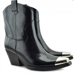 Jeffrey Campbell Black Boots with Silver Metal Toe. Size 8.